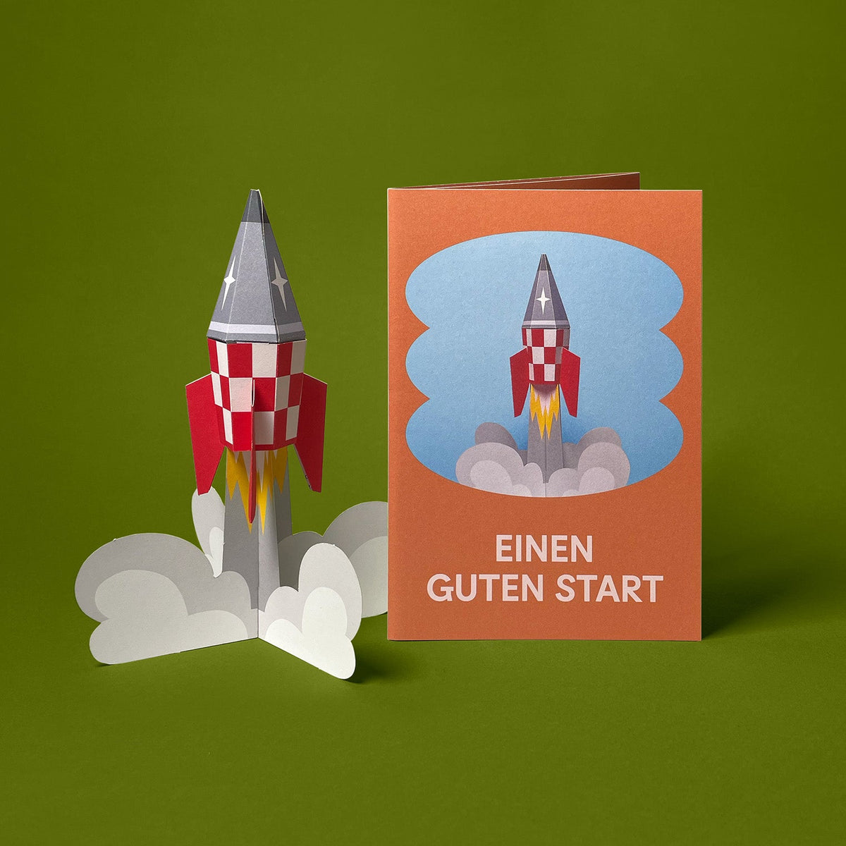 12 Grußkarten im Set: Ein Jahr sorglos: Rakete Retro