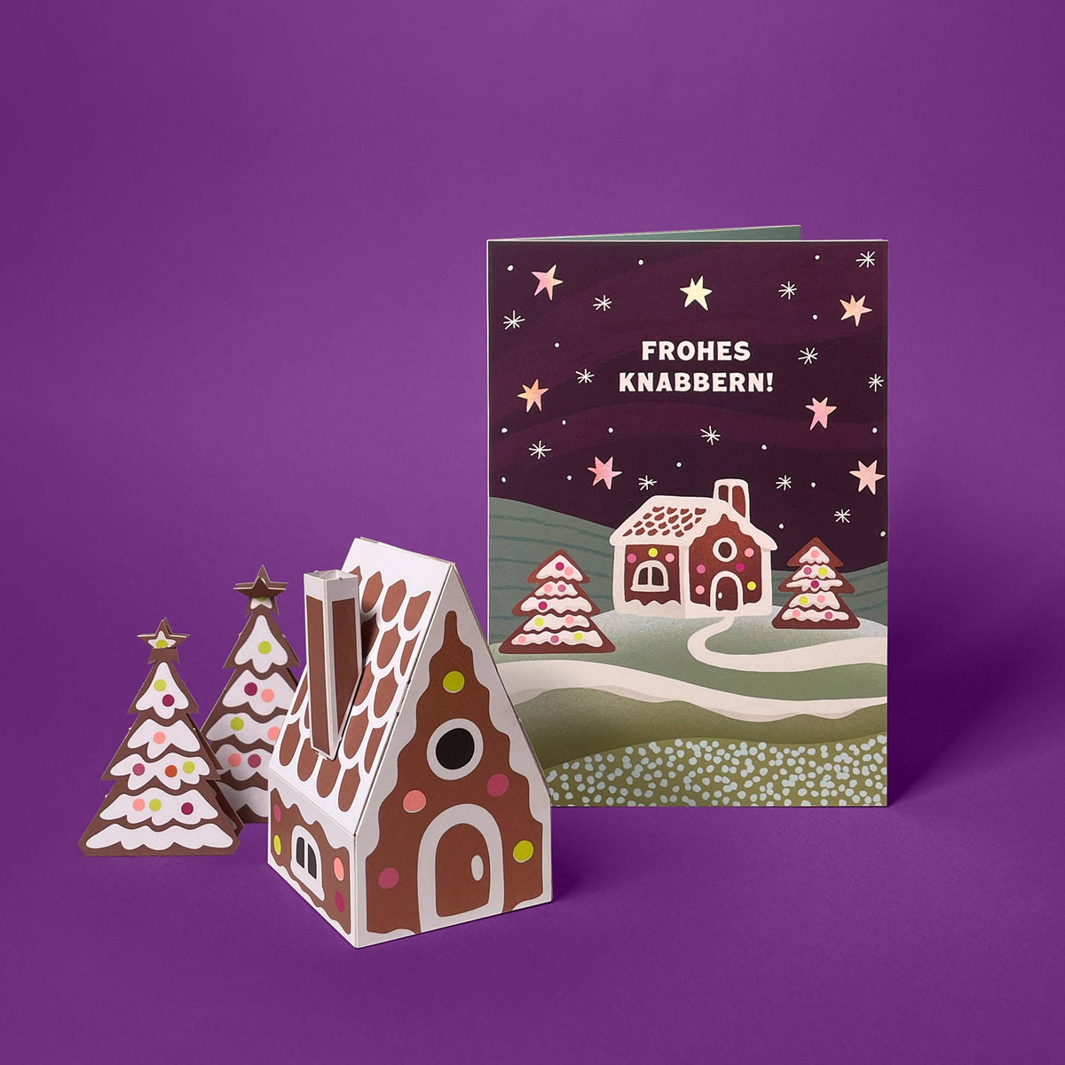 6 Weihnachtskarten im Set: Neu und klassisch: Lebkuchenhaus